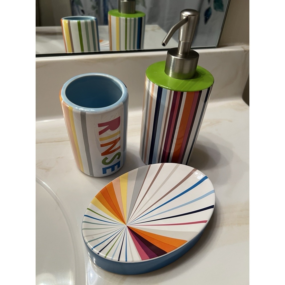 Novogratz Colorful Bathroom Accessories Dispenser, Tumbler, Soap Dish 3 Pc Set
